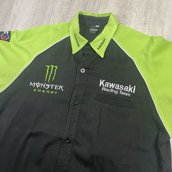 Kawasaki Monster Pro Racing Shirt Size XL Extra Large Button Down Green Black N - Picture 4 of 14